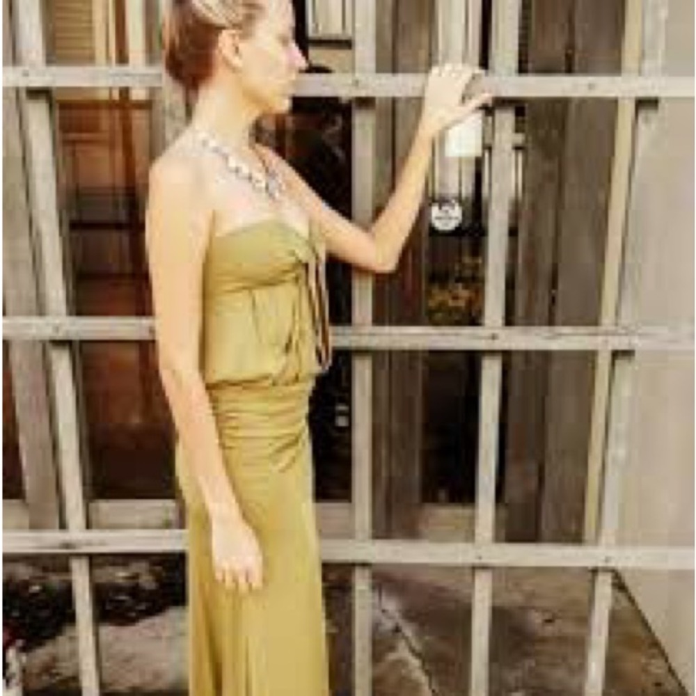 Nicole Miller Strapless Olive Green Dress
